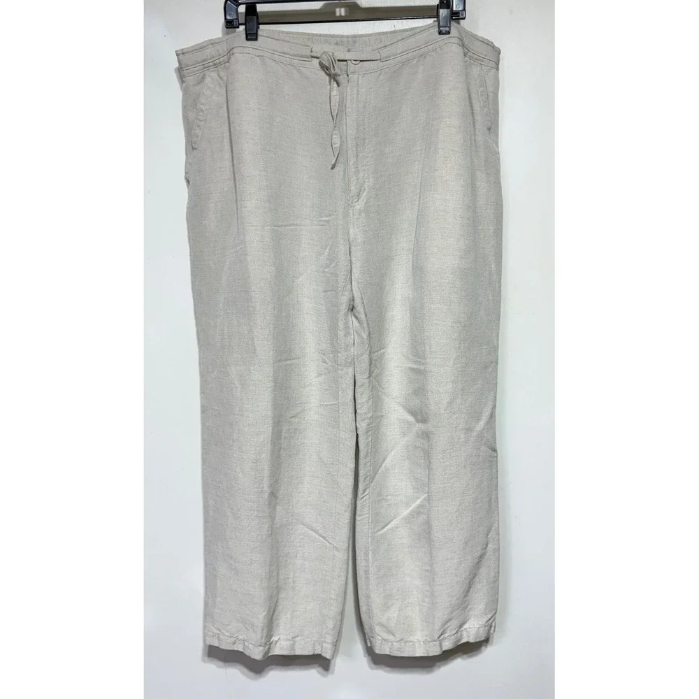 Cubavera Mens XXL Linen Blend Relaxed Drawstring Pants Beige Tropical Beach TTG
